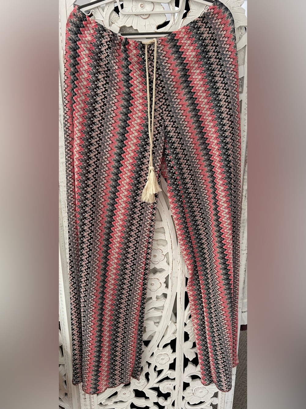 Aakaa Chevron Knit Swim Coverup Pants in Coral, Black & Gray